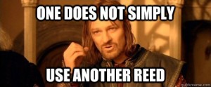 Meme with Boromir saying "One does not simply use another reed"